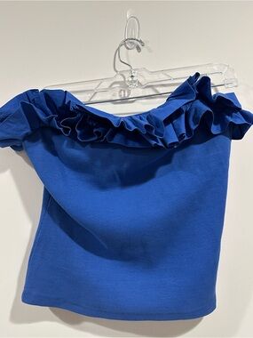 Maeve by Anthropologie Cobalt Blue Strapless Ruffle Top
